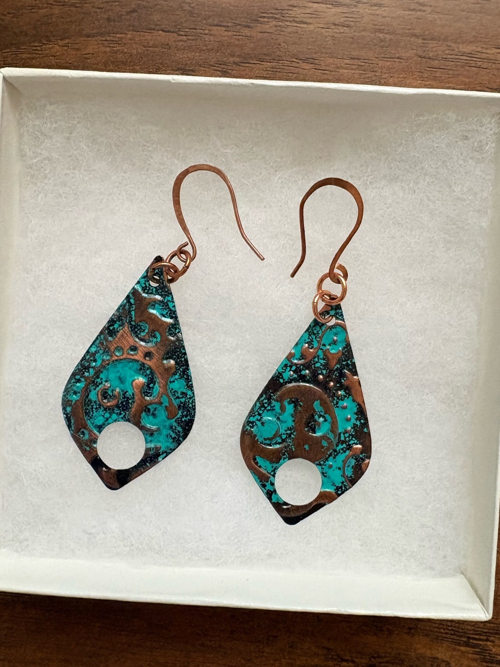 Turquoise Patina Copper Teardrop Earrings - Women Jewelry